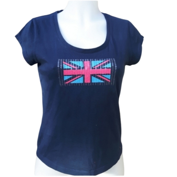 Size m Reebok Sequin British flag t-shirt size - Picture 1 of 13